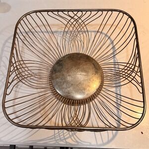 Vintage Silver Plated Wire‎ Fruit Bowl Geometric Centerpiece Kitchen Decor
